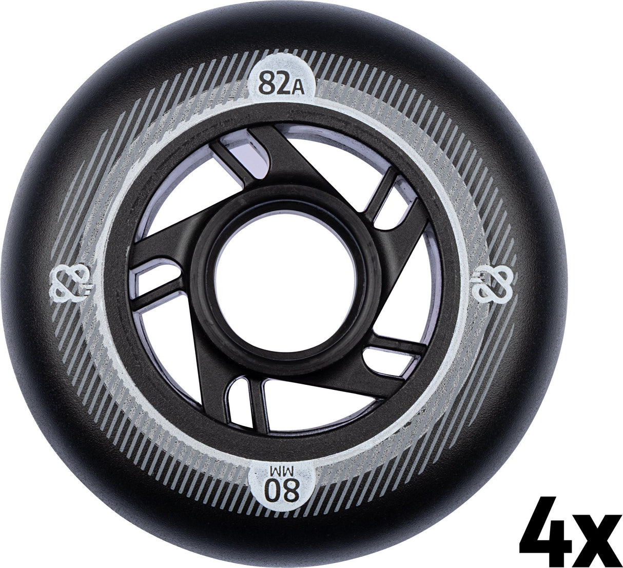 Inline Skøytehjulsett - 80x24 mm - 4 stk - SVART