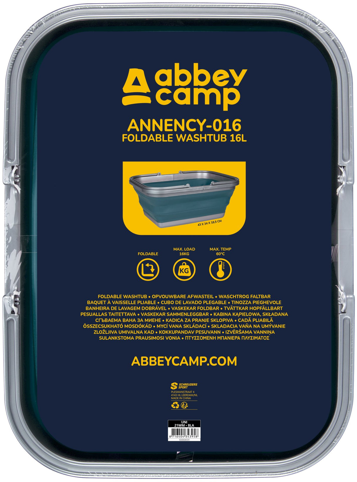 Sammenleggbar vaskebalje 16 Liter ANNENCY-016