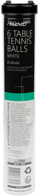 6 bordtennisballer PP hvit