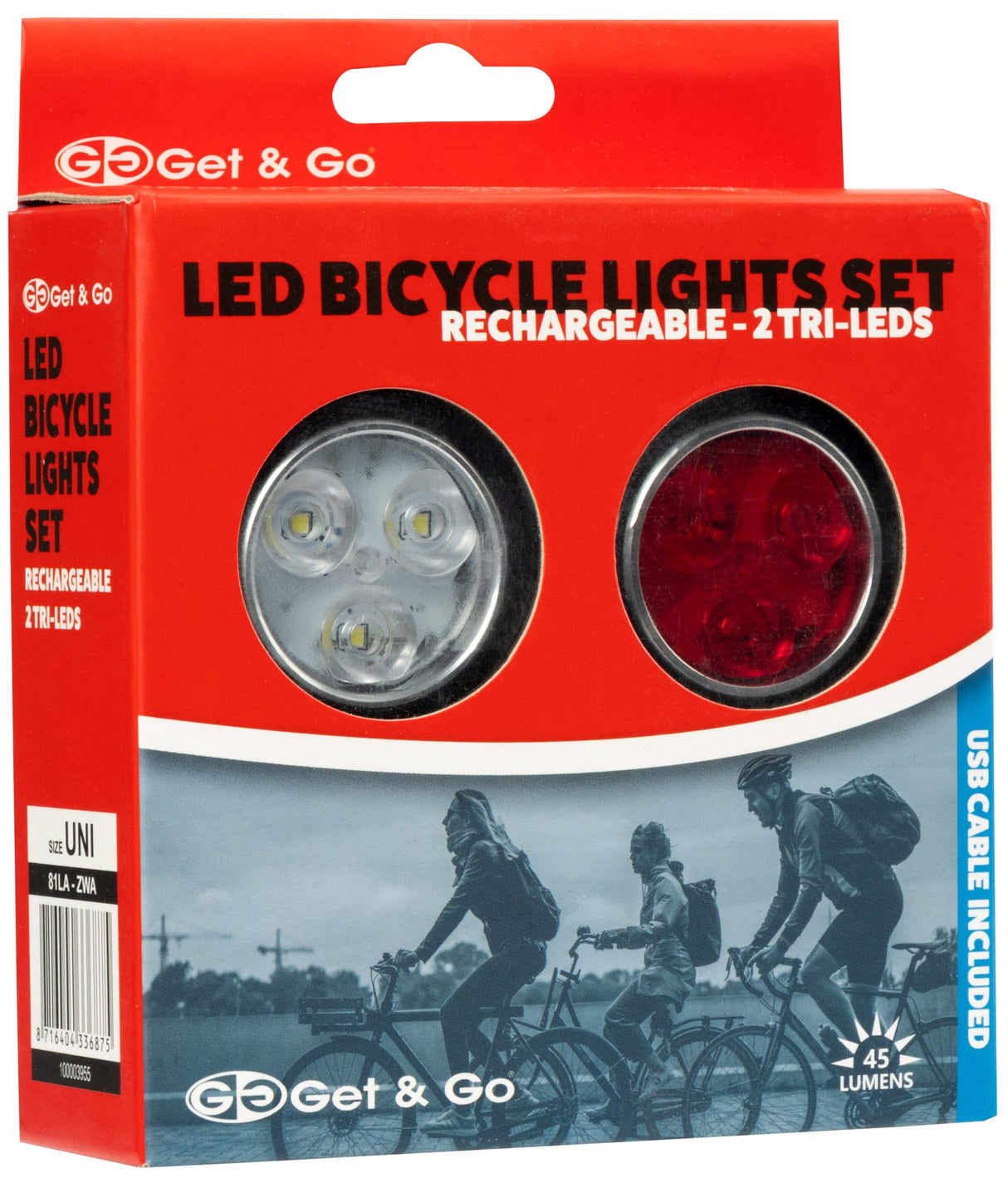 LED Sykkellys Sett Oppladbar Tri-LED 45