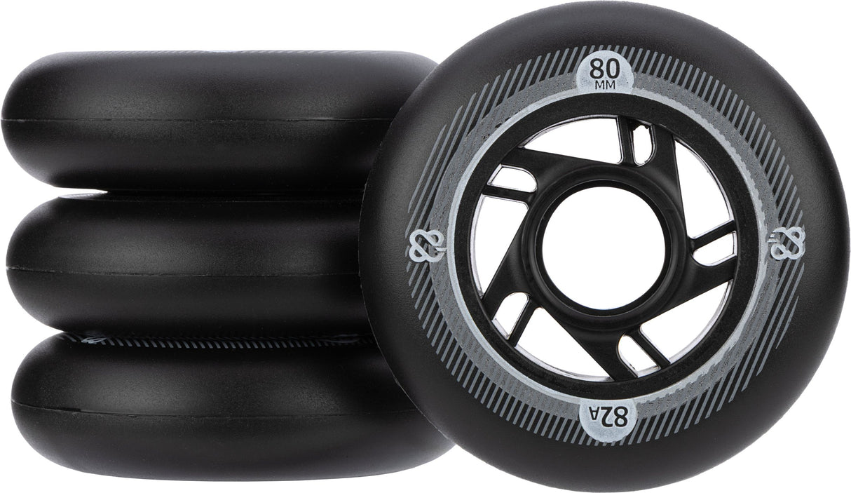 Inline Skøytehjulsett - 80x24 mm - 4 stk - SVART