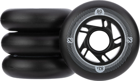 Inline Skøytehjulsett - 80x24 mm - 4 stk - SVART