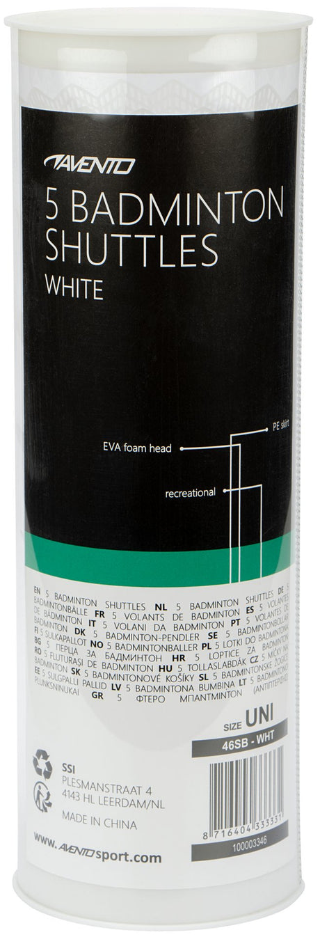 5 badmintonfjærballer hvite