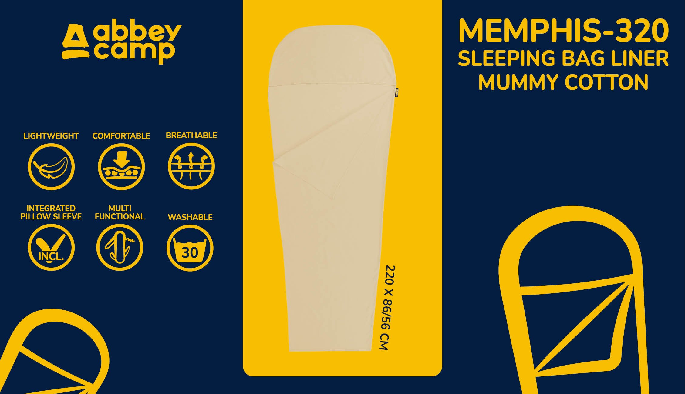 Sleeping Bag Liner Mummy Cotton  MEMPHIS320 - Bilde 2