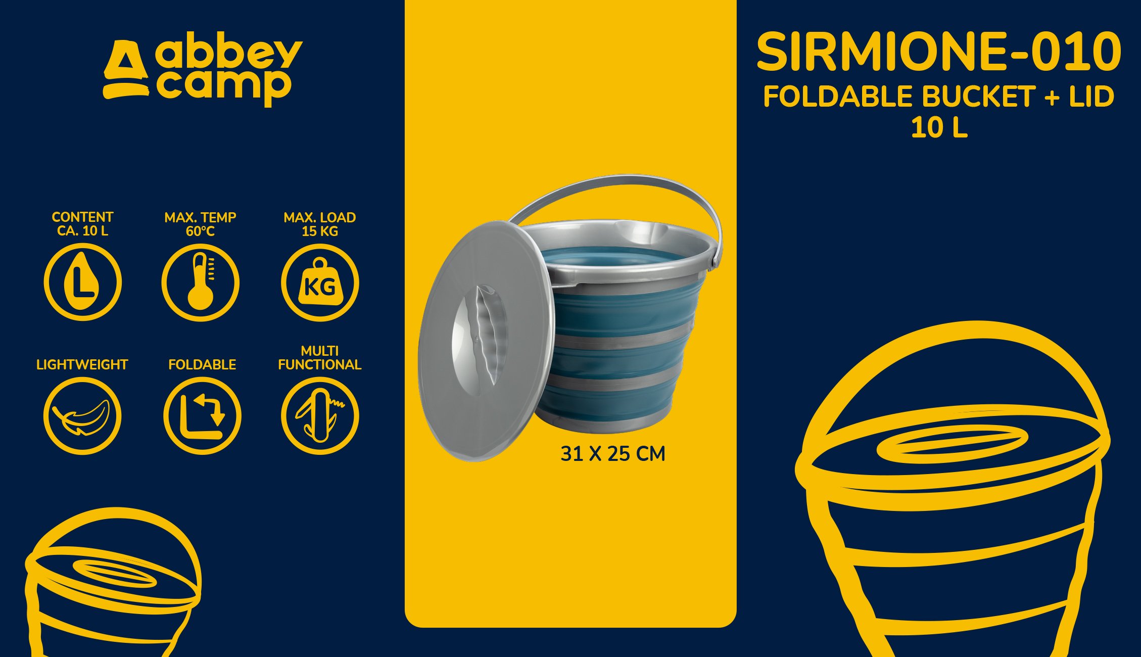 Bucket Foldable 10 Litre  Lid  SIRMIONE010 - Image 8