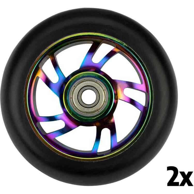 Stunt Scooter Wheel Set  Spoked Alu Neo Chrome